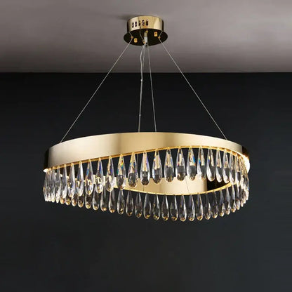 Gold crystal stainless steel chandelier foyer teardrop light