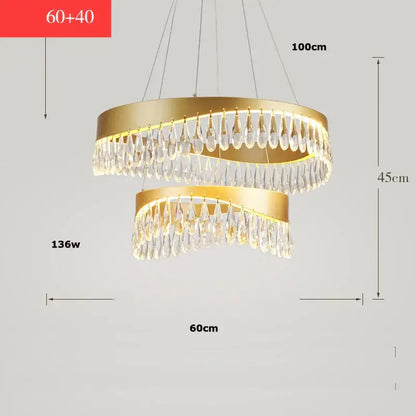 Gold crystal stainless steel chandelier foyer teardrop light