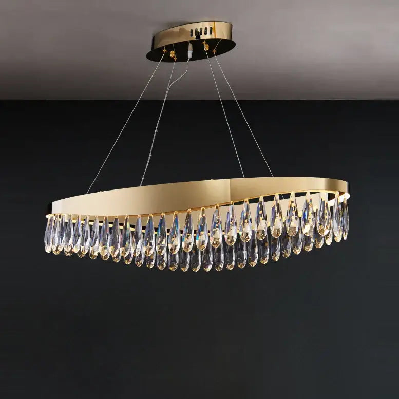 Gold crystal stainless steel chandelier foyer teardrop light