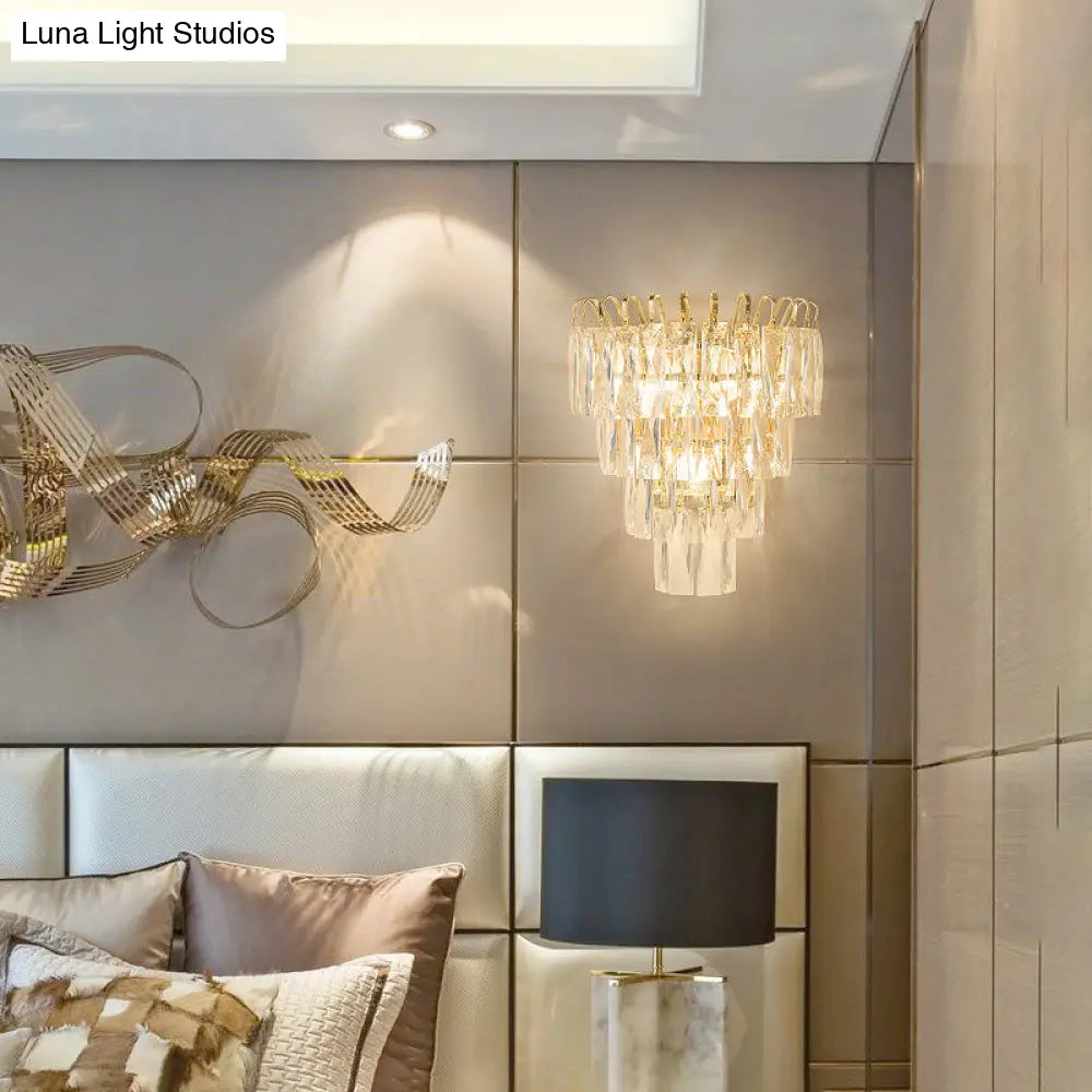 DecorBites™ Gold Crystal Wall Sconce with 3 Modern Heads and 4 Tiers for Living Room