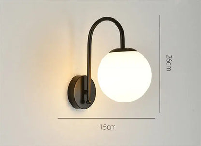 Gold curved arm glass ball led wall sconce bedroom light