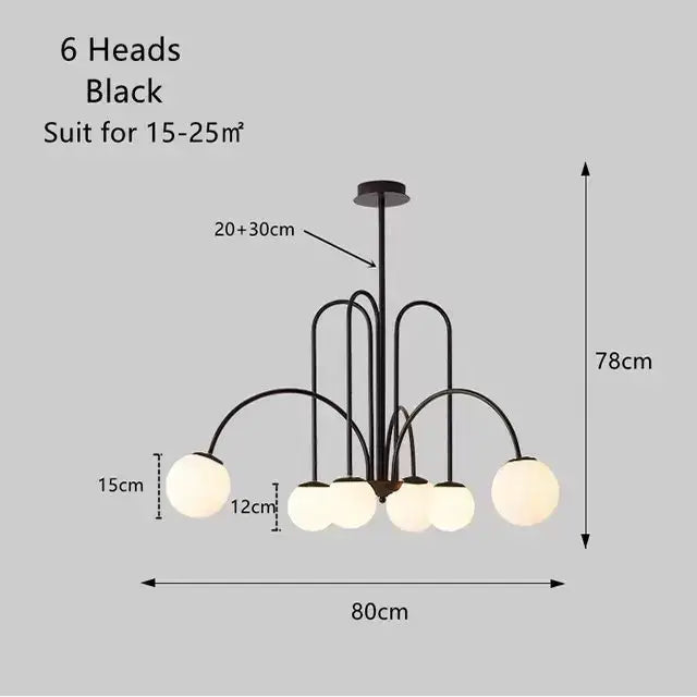 Gold curved arm glass ball pendant chandelier for dining room