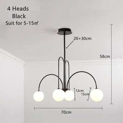 Gold curved arm glass ball pendant chandelier for dining room