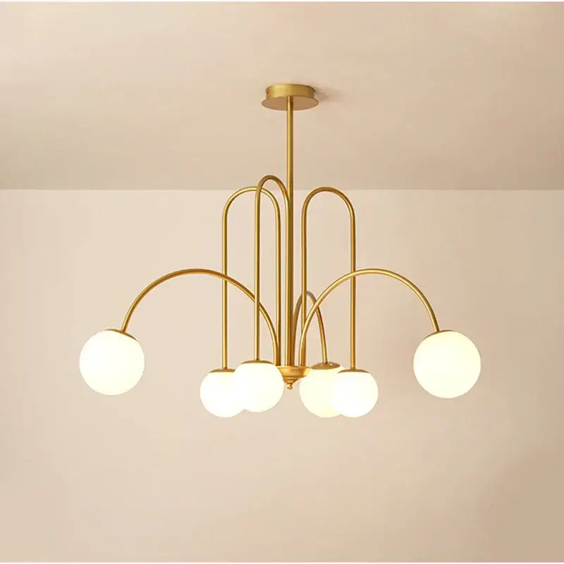 Gold curved arm glass ball pendant chandelier for dining room