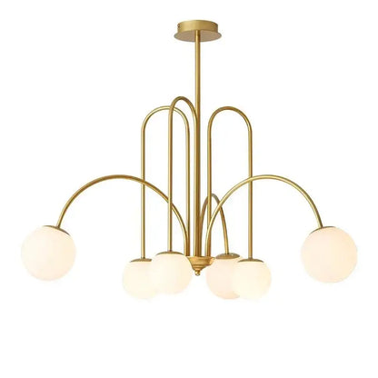 Gold curved arm glass ball pendant chandelier for dining room