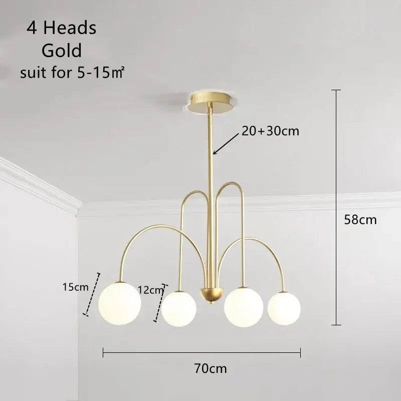 Gold curved arm glass ball pendant chandelier for dining room