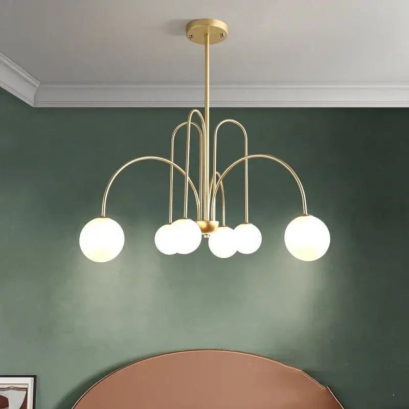 Gold curved arm glass ball pendant chandelier for dining room