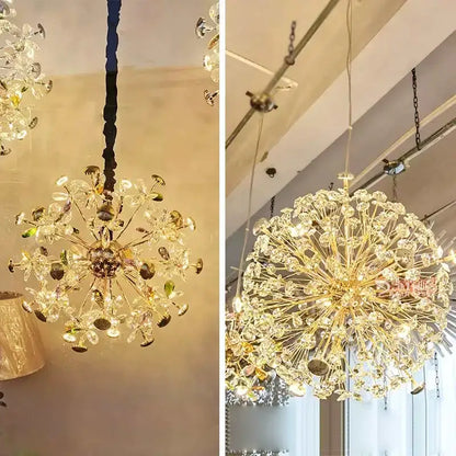 Gold dandelion crystal led pendant chandelier for living room