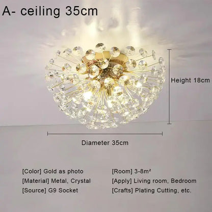 Gold dandelion crystal led pendant chandelier for living room