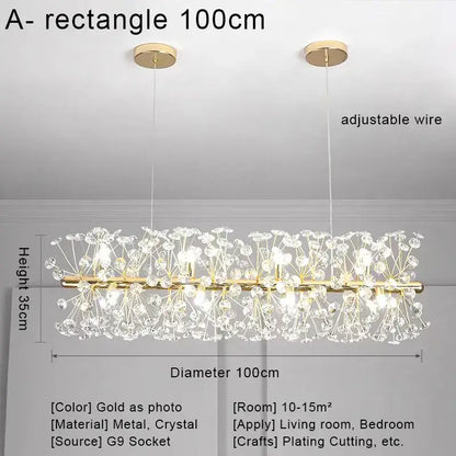 Gold dandelion crystal led pendant chandelier for living room