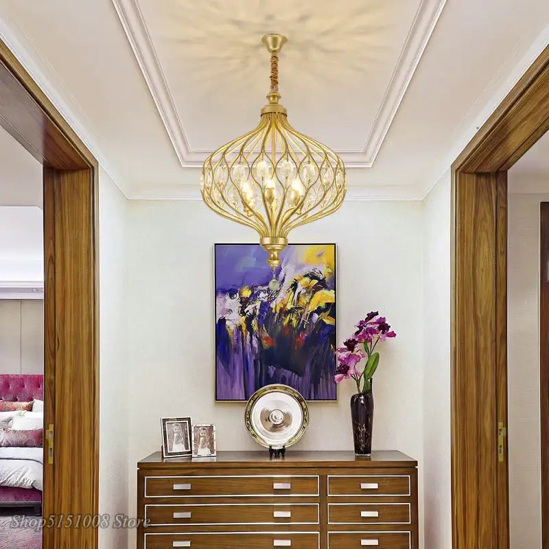 Gold art design crystal pendant lights kitchen chandelier