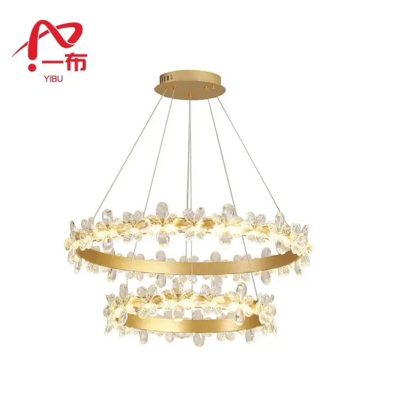 Gold double ring decorbites crystal led chandelier living room light