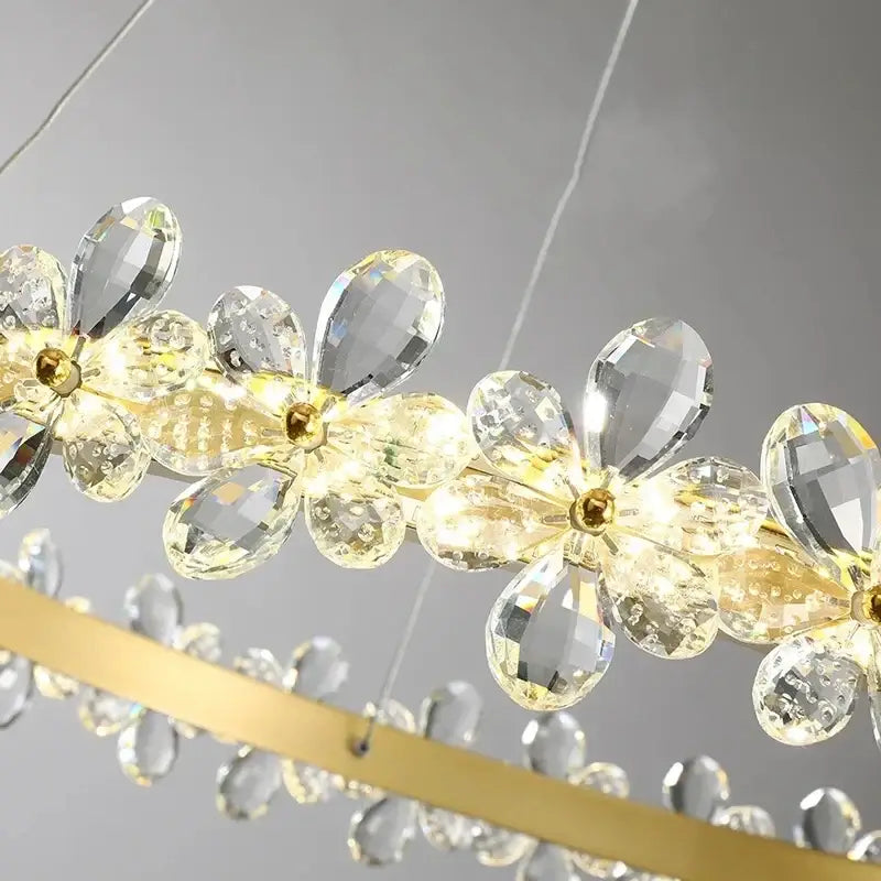 Gold double ring crystal led chandelier living room light