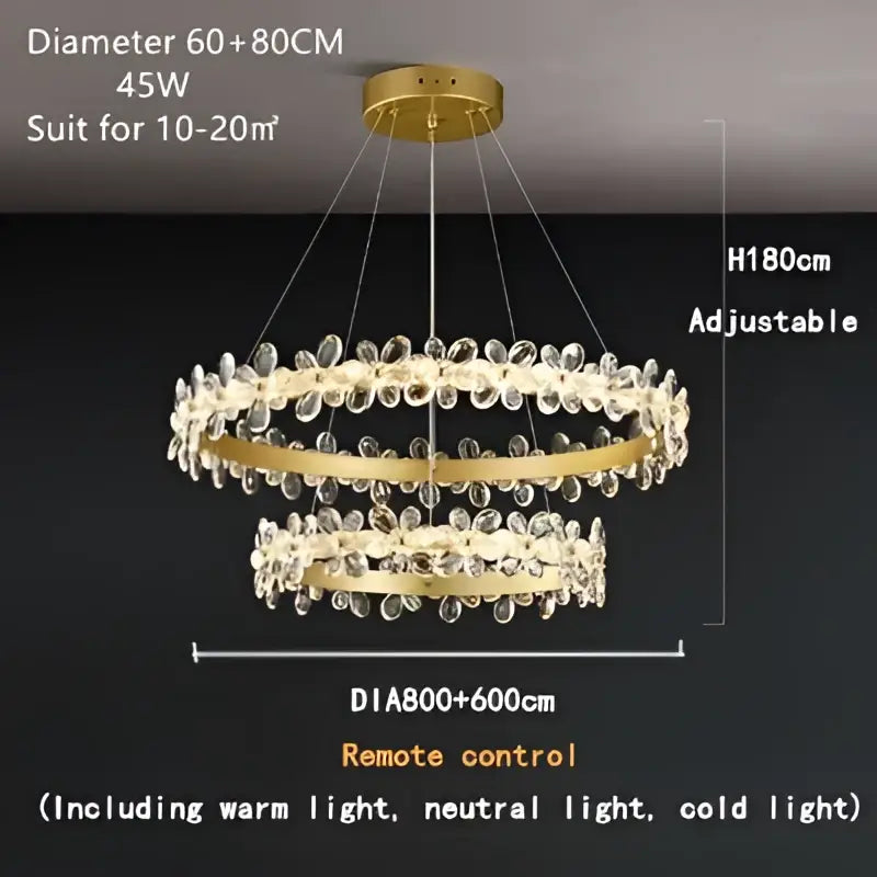 Gold double ring crystal led chandelier living room light
