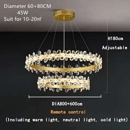 Gold double ring crystal led chandelier living room light