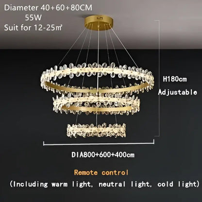 Gold double ring crystal led chandelier living room light