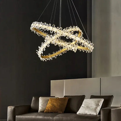Gold double ring crystal led chandelier living room light