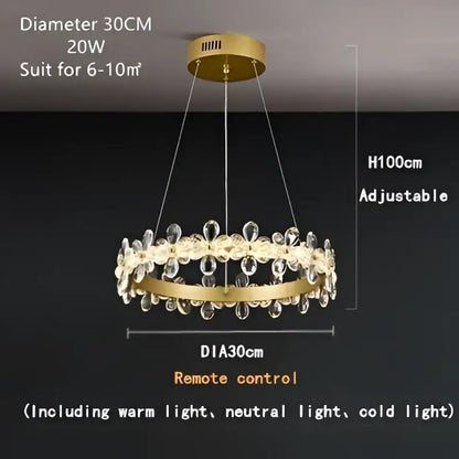 Gold double ring crystal led chandelier living room light