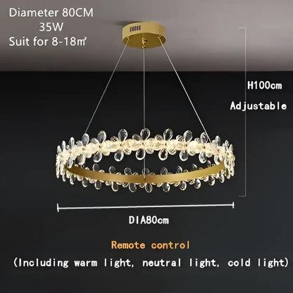 Gold double ring crystal led chandelier living room light