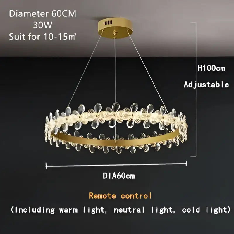 Gold double ring crystal led chandelier living room light