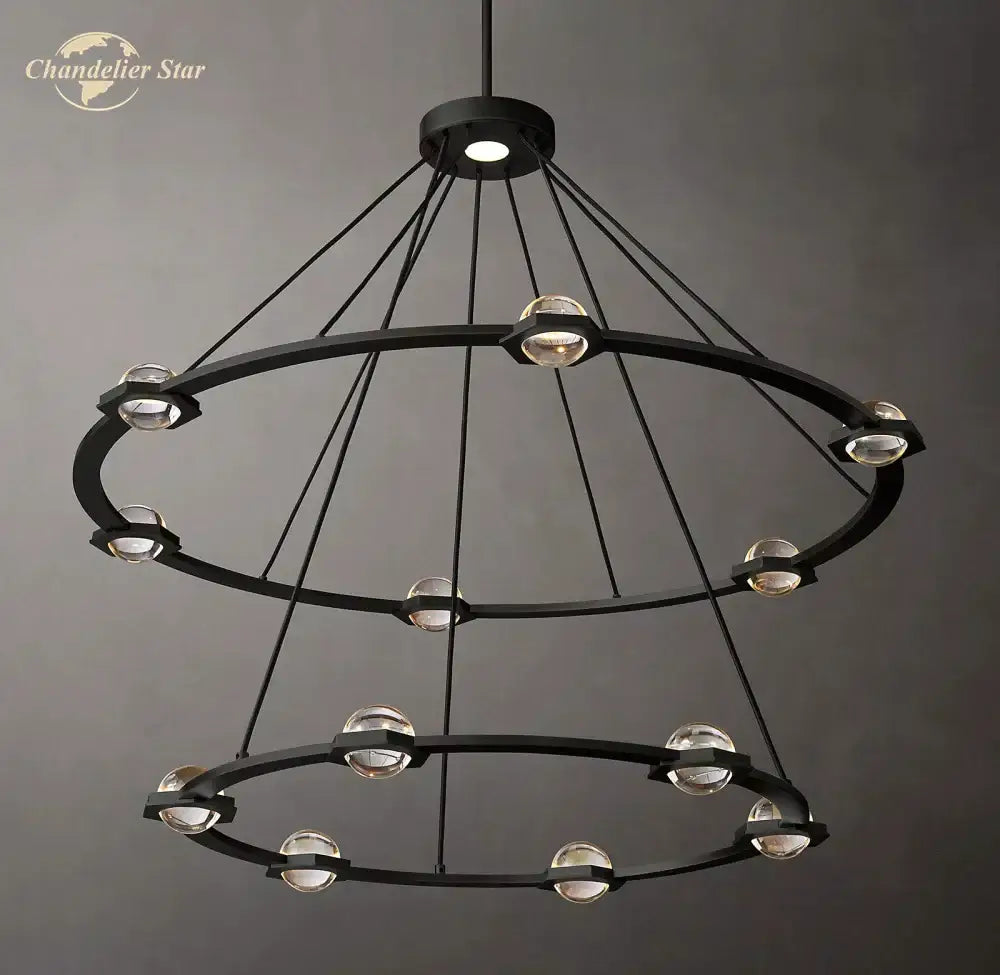 Gold double ring round crystal chandelier for dining room