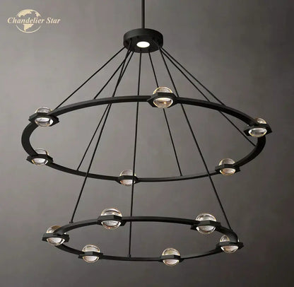 Gold double ring round crystal chandelier for dining room