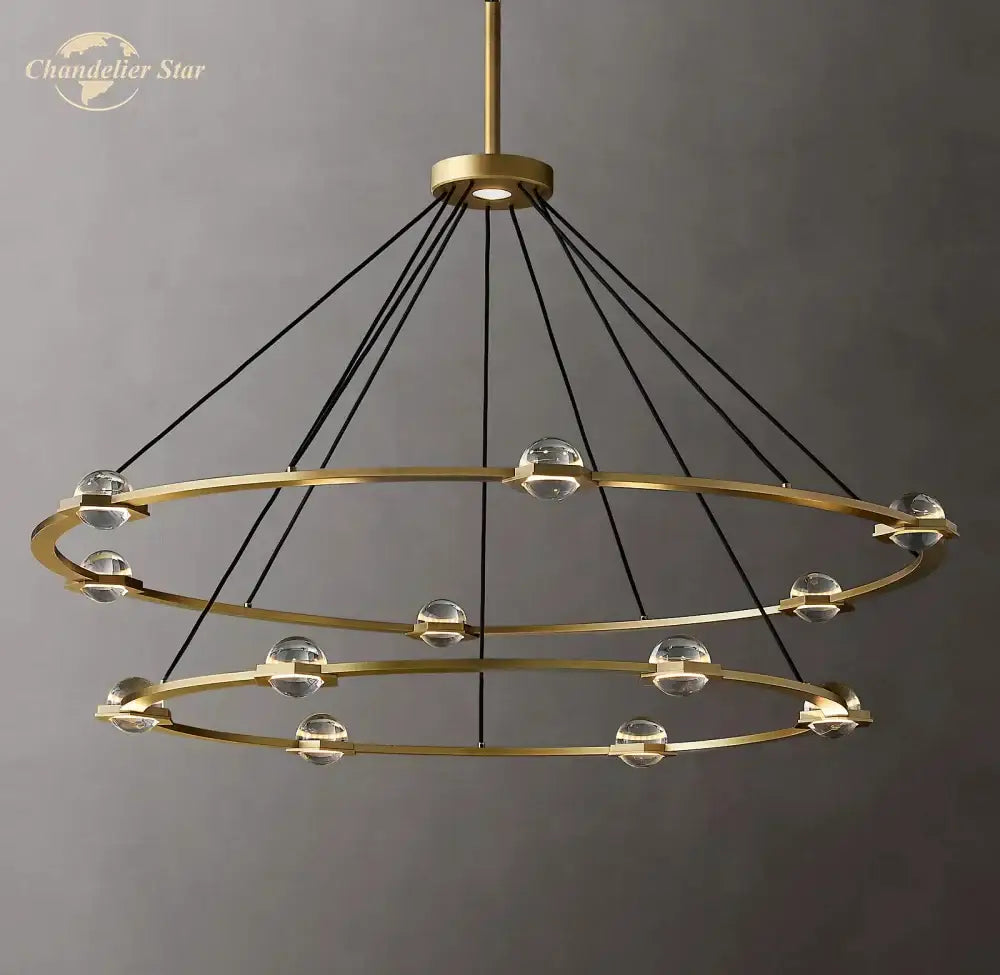 Gold double ring round crystal chandelier for dining room
