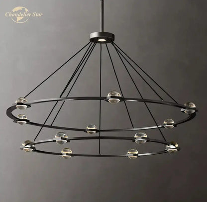 Gold double ring round crystal chandelier for dining room