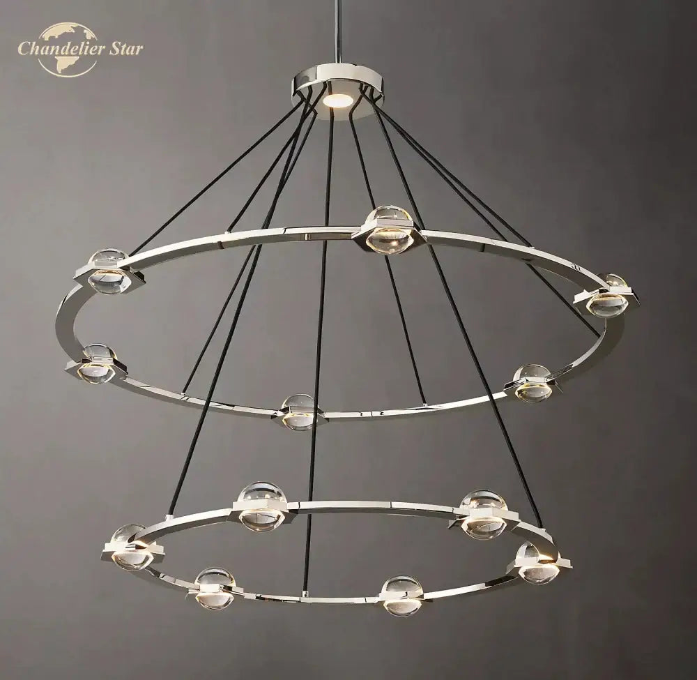 Gold double ring round crystal chandelier for dining room