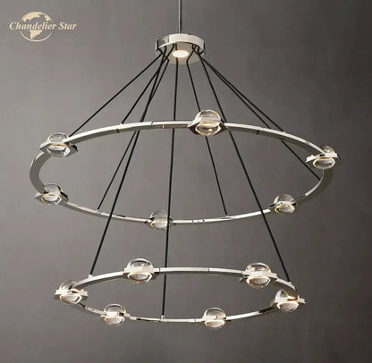 Gold double ring round crystal chandelier for dining room