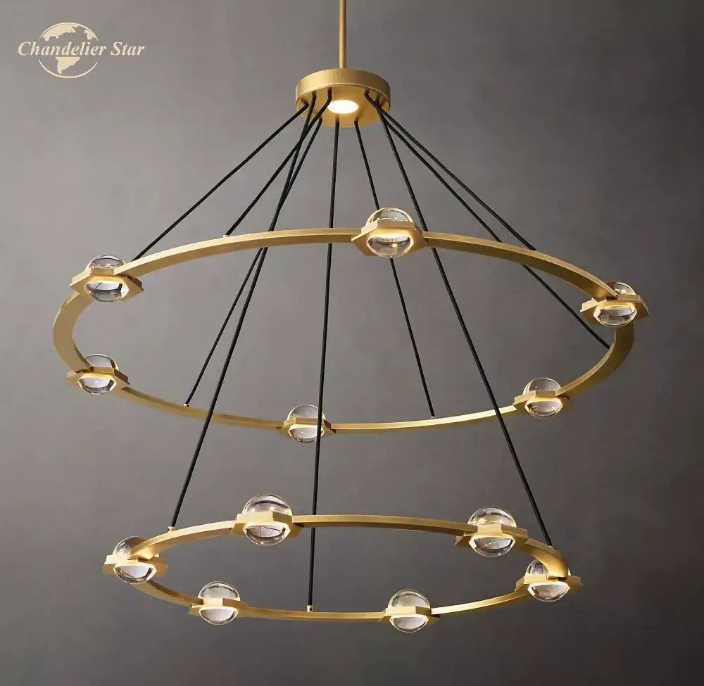 Gold double ring round crystal chandelier for dining room