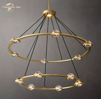 Gold double ring round crystal chandelier for dining room