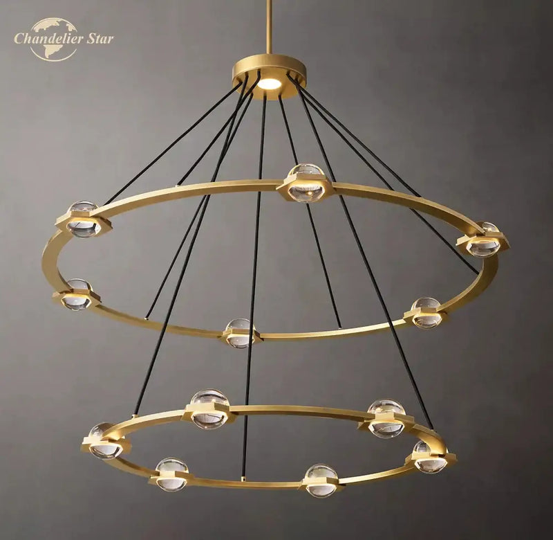 Gold double ring round crystal chandelier for dining room