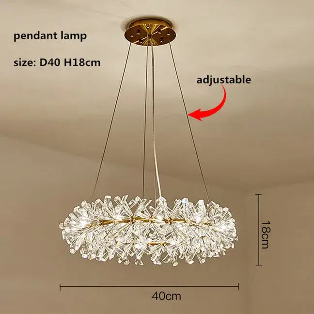 Gold double tiered crystal flower chandelier dining room light