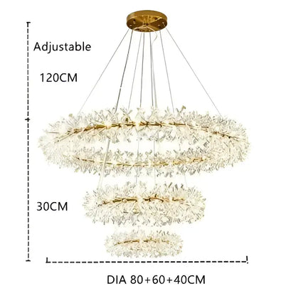 Gold double tiered crystal flower chandelier dining room light
