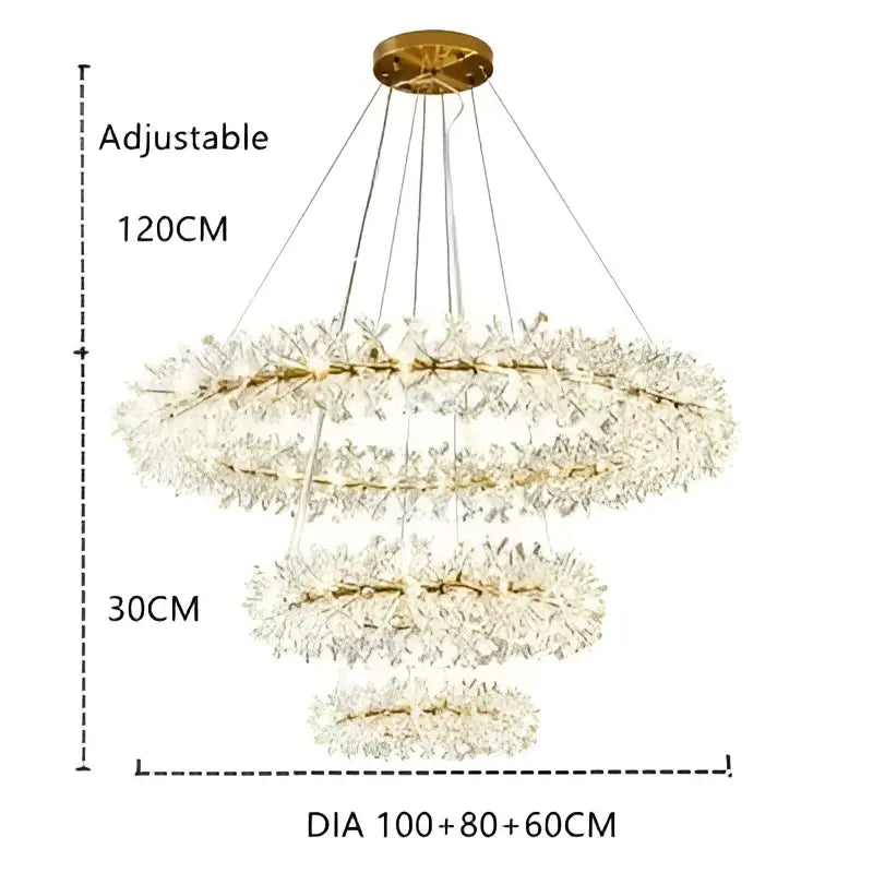 Gold double tiered crystal flower chandelier dining room light