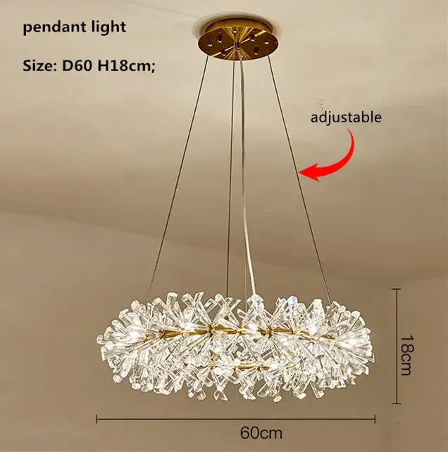 Gold double tiered crystal flower chandelier dining room light