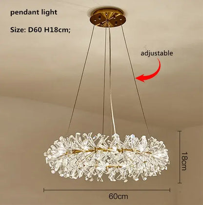 Gold double tiered crystal flower chandelier dining room light