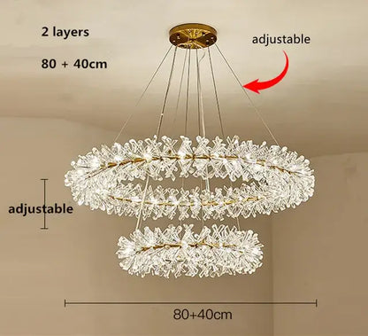 Gold double tiered crystal flower chandelier dining room light