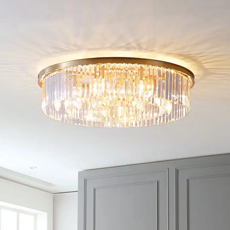 Gold dual purpose crystal ceiling lamp bedroom pendant light