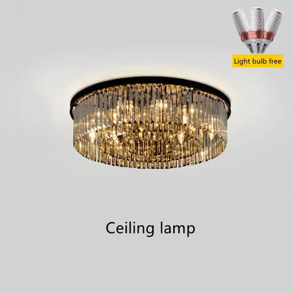 Gold dual purpose crystal ceiling lamp bedroom pendant light