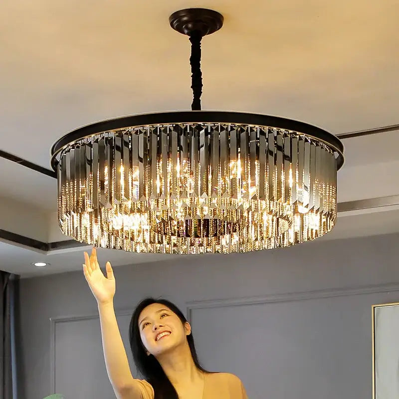 Gold dual purpose crystal ceiling lamp bedroom pendant light