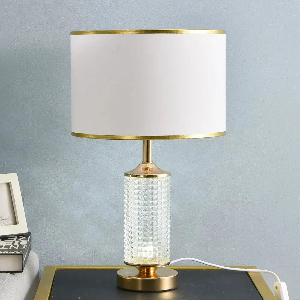 Gold faceted clear crystal glass table lamp for bedroom