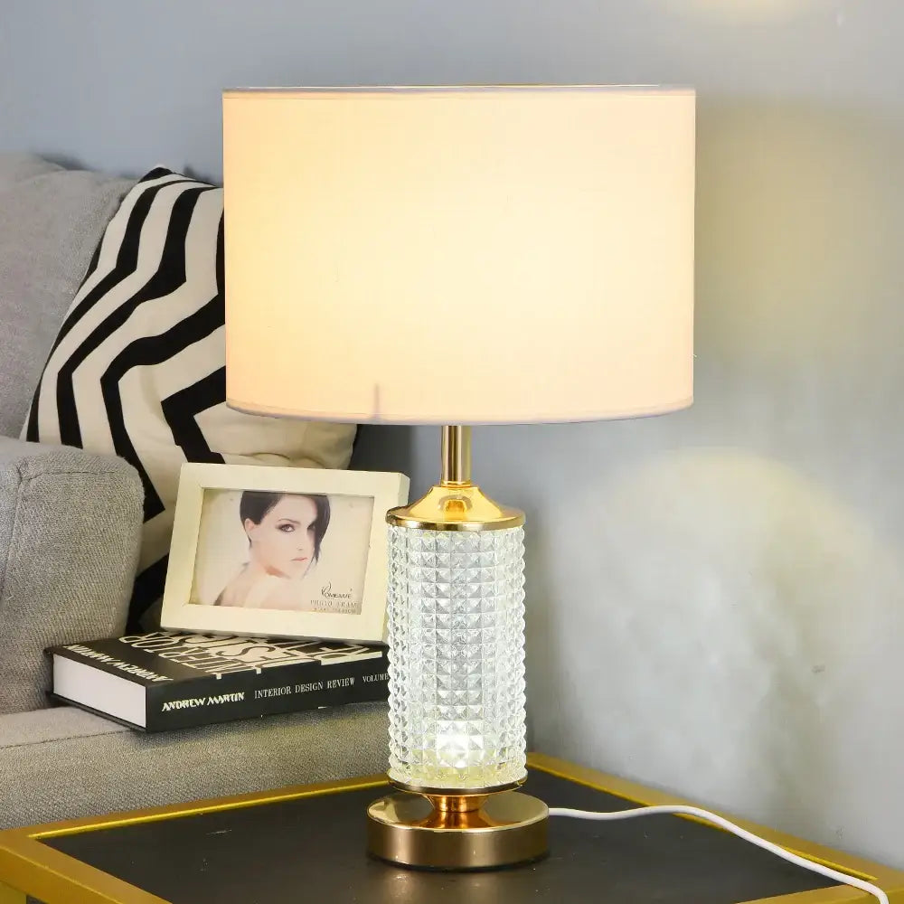 Gold faceted clear crystal glass table lamp for bedroom
