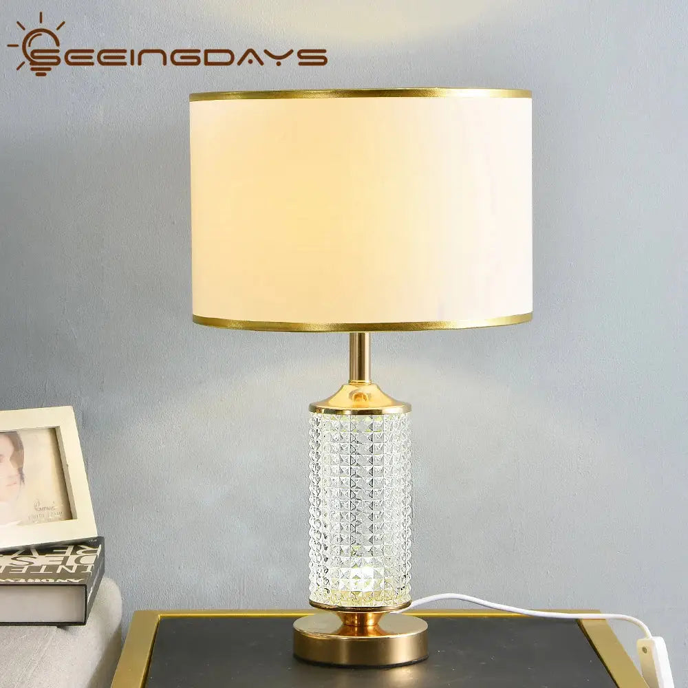 Gold faceted clear crystal glass table lamp for bedroom