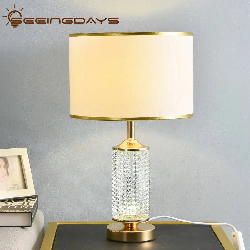 Gold faceted clear crystal glass table lamp for bedroom