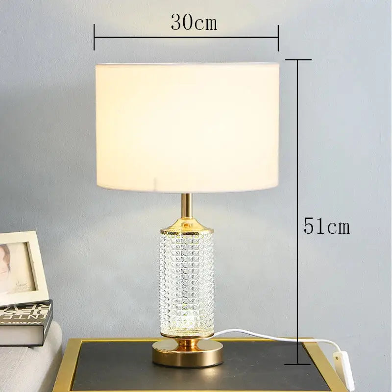 Gold faceted clear crystal glass table lamp for bedroom