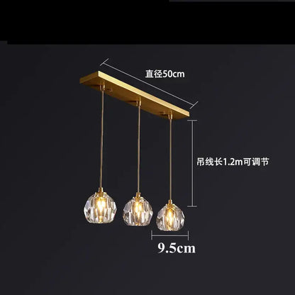 Gold five globe diamond crystal copper led pendant dining room light