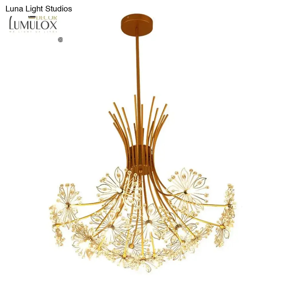 Gold floral led flowers chandeliers with crystals for dining room
