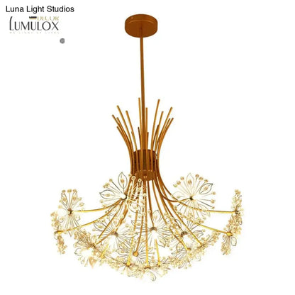 Gold floral led flowers chandeliers with crystals for dining room